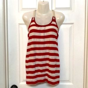 Red and white striped blouse